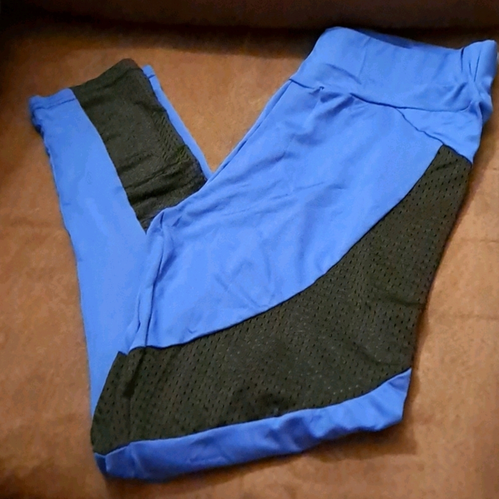 Blue and black leggings